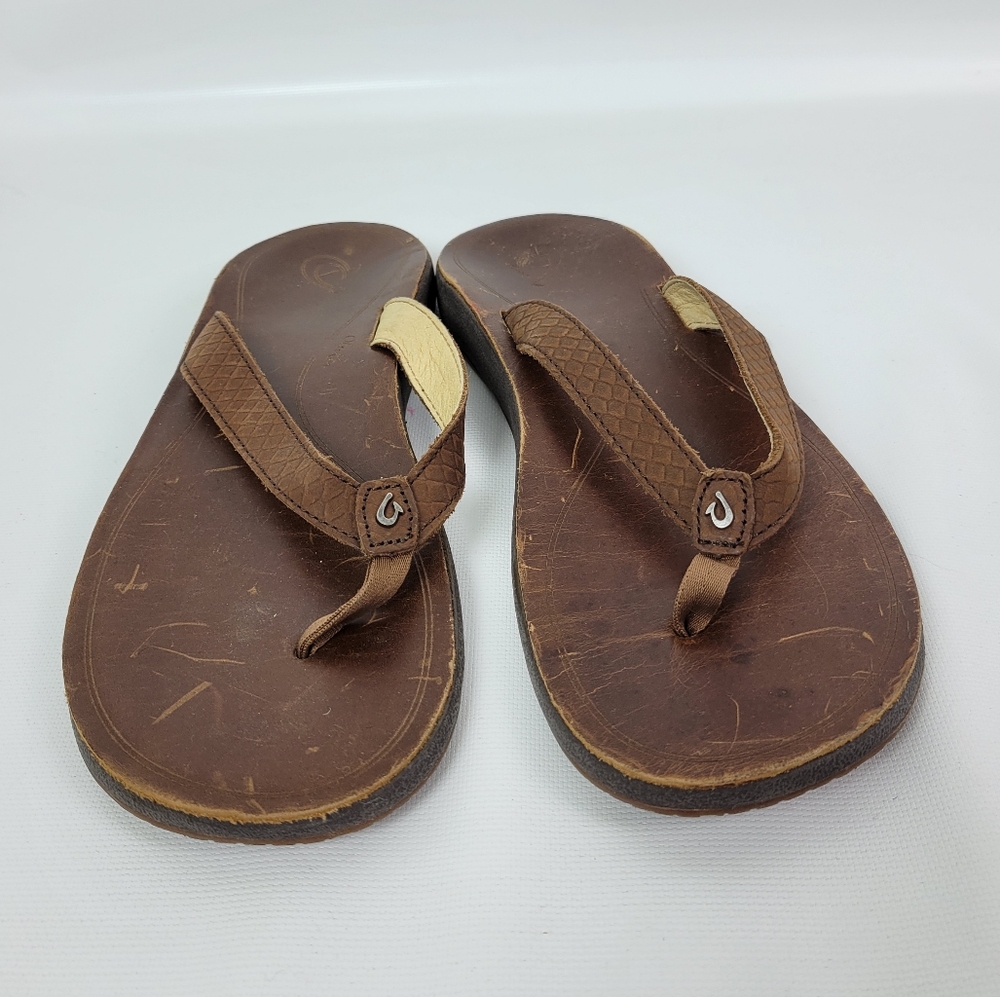 Olukai Leather Arch Suporting Sandals Sz 10 Like New